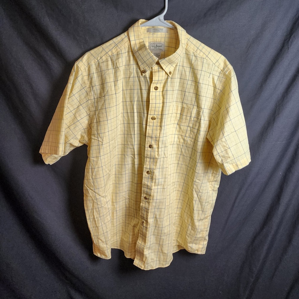LL Bean Short‎ Sleeve Button-Up Checkered Yellow Size L